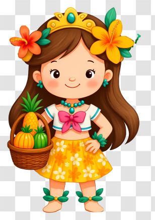 Hawaiian Girl - Tropical Girl With Fruit Basket Transparent PNG