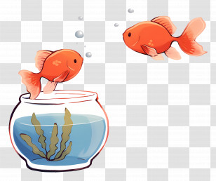 Goldfish Jumping - Cute Goldfish Swimming Near A Fish Bowl Transparent PNG