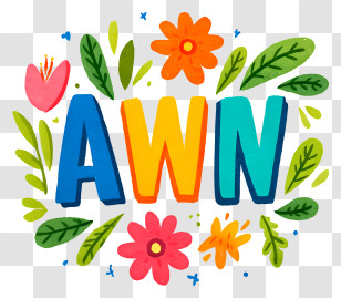 Awn - Colorful Letters With Floral Design Transparent PNG