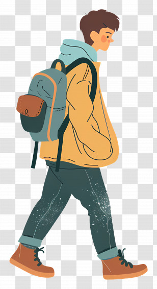 Boy Walking - Young Man Walking With Backpack Illustration Transparent PNG