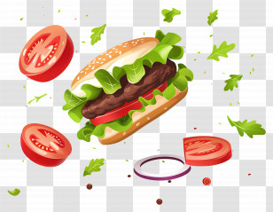 Floating Burger - Floating Burger Ingredients Design Transparent PNG