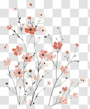 Flower Background - Delicate Floral Illustration With Pink And Red Flowers Transparent PNG