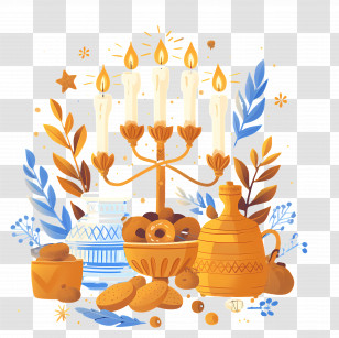 Hanukkah - Candelabra And Festive Holiday Arrangement Transparent PNG