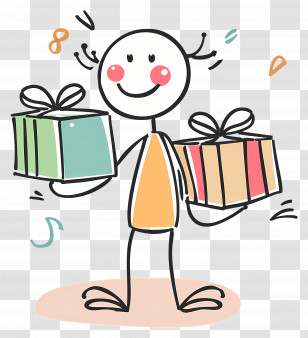 Stick Figure - Happy Stick Figure With Gifts Transparent PNG