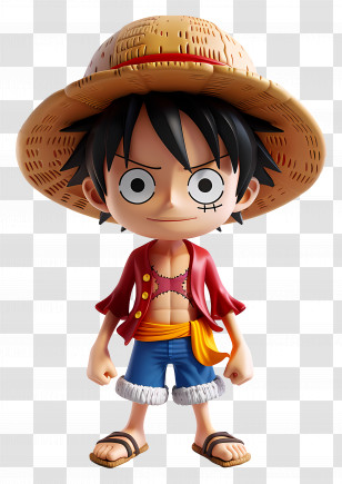 Luffy Action Figure - Cartoon Character With Straw Hat Transparent PNG