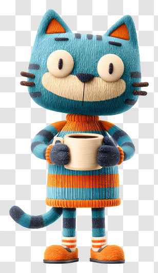 Mascot Drinking Coffee - Cartoon Cat Holding A Cup Transparent PNG