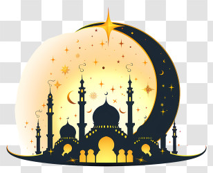 Eid Al Fitr - Islamic Mosque And Crescent Moon Illustration For Eid Transparent PNG