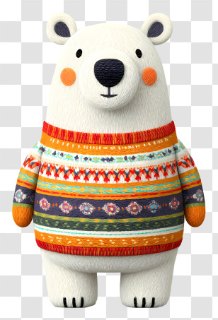 Cute Ethnic Polar Bear - Polar Bear In Colorful Sweater Transparent PNG