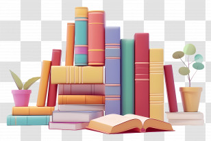 Animated Books - Stack Of Bright Books With Decorative Plants Transparent PNG