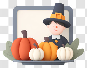 Thanksgiving Frame - Thanksgiving Pilgrim With Pumpkins Transparent PNG