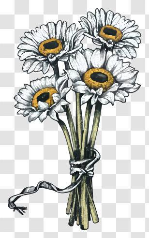 Cartoon - Artistic Daisy Flower Bouquet Sketch Transparent PNG