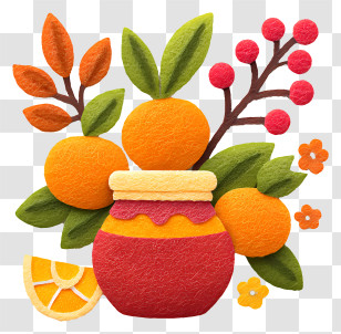 Autumn Marmalade - Fruit And Jar With Oranges And Leaves Transparent PNG