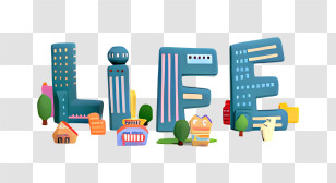 Icon - Life Text With City Buildings Transparent PNG
