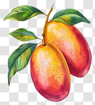 Mango Fruit - Realistic Mangos With Leaves In Botanical Style Transparent PNG