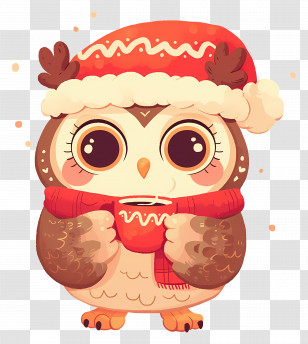 Christmas Owl - Winter Owl With Santa Hat Transparent PNG