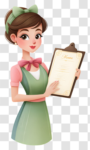 Waitress Holding Menu - Waitress Holding A Menu Transparent PNG