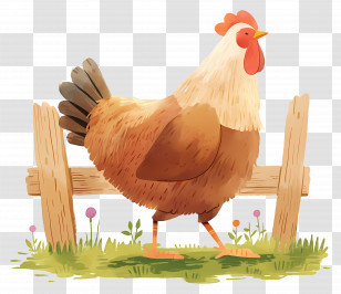Cute Hen - Cartoon Chicken By The Fence Transparent PNG