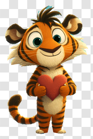Cartoon Tiger - Cute Tiger Holding A Heart Transparent PNG