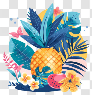 Tropical Background - Vibrant Tropical Fruits And Leaves Illustration Transparent PNG