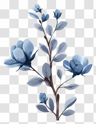Blue Flowers - Blue Botanical Artwork Of Flower Branch Transparent PNG