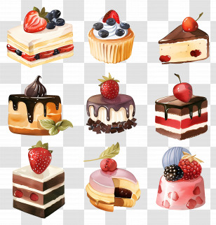 Desserts - Collection Of Cartoon Cakes And Desserts Transparent PNG