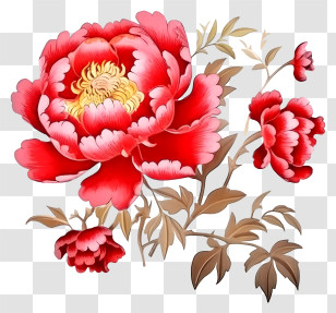 Watercolor Chinese New Year Peony - Elegant Red Peony Flower Drawing Transparent PNG