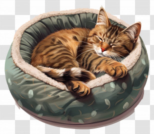 Cat Bed - Sleeping Cat In A Cozy Bed Illustration Transparent PNG