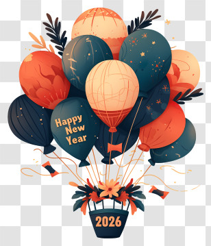Happy New Year 2026 - Happy New Year 2026 Balloons Transparent PNG