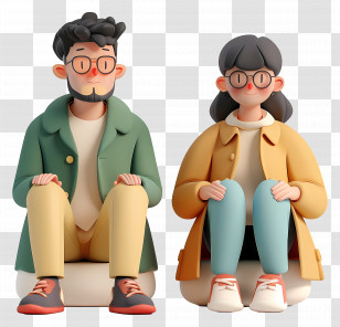 Sitting People Cartoon - Cartoon Couple With Glasses Transparent PNG
