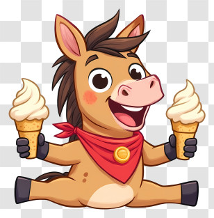 Cartoon Horse - Happy Pony Holding Two Ice Creams Transparent PNG