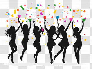 Party Silhouette - Silhouettes Of Dancing Women With Confetti Transparent PNG