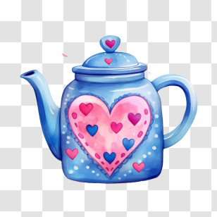 Teapot - Blue Teapot With Charming Heart Design Transparent PNG