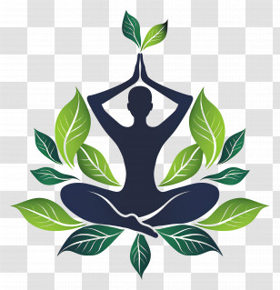 Yoga Symbol - Serene Yoga Pose With Green Leaves Illustration Transparent PNG