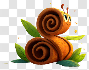 Cartoon Cinnamon - Cute Snail With Leaves Transparent PNG