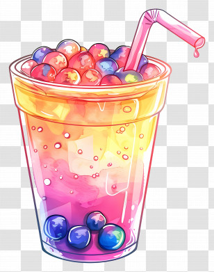 Bubble Tea Drink - Colorful Bubble Tea With Boba Pearls Transparent PNG