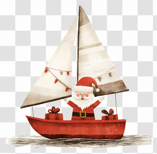Santa - Santa Claus Sailing On A Festive Boat Transparent PNG