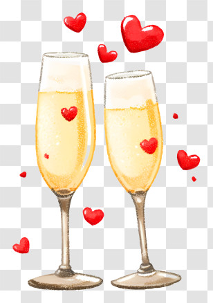 Wedding Champagne - Champagne Glasses With Heart Bubbles Transparent PNG