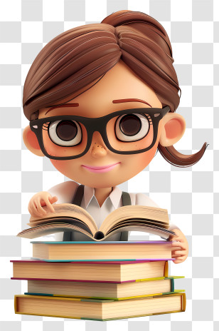 School Librarian - Cartoon Girl With Books Illustration Transparent PNG