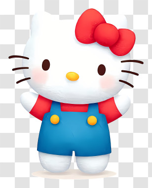 Hello Kitty Happy New Year - Hello Kitty Waving In Overalls Transparent PNG