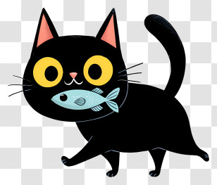 Black Cat Carrying Fish - Playful Black Cat With Fish Transparent PNG