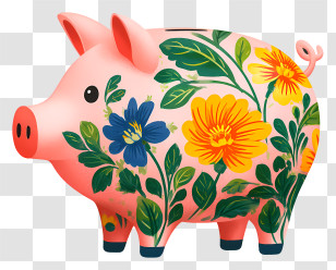 Big Piggy Bank - Floral Piggy Bank For Savings Transparent PNG