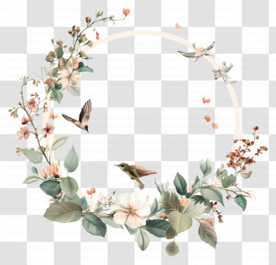 Floral And Bird Wreath - Floral And Bird Wreath For Elegant Decoration Transparent PNG