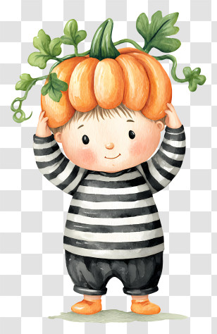 Happy Baby Pumpkin - Child Wearing A Pumpkin Hat Transparent PNG