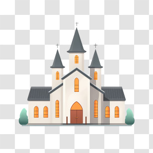Church - White Church With Illuminated Windows Transparent PNG