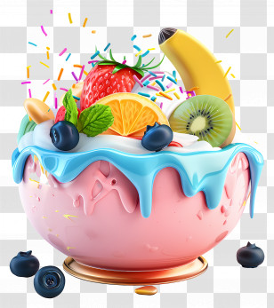 Smoothie Bowl - Colorful Fruit Bowl Dessert With Toppings Transparent PNG