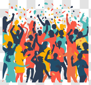 Crowd Party Silhouette - Colorful Party Celebration With Dancing Crowd Transparent PNG