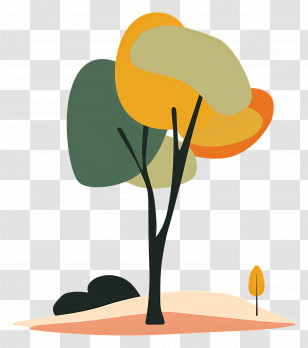 Cartoon Tree - Minimalistic Abstract Tree In Bright Colors Transparent PNG