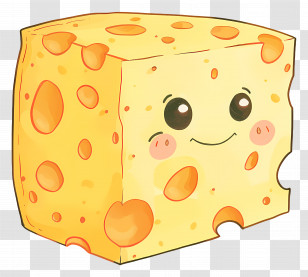 Cheese - Cute Cartoon Yellow Cheese Block With A Happy Face Transparent PNG