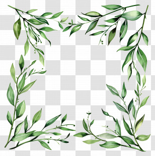 Willow Leaves Border Frame - Green Leaves Botanical Frame Design Transparent PNG