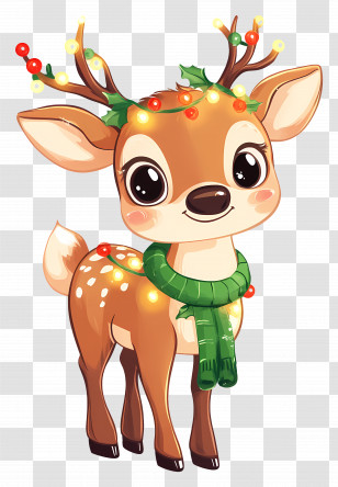 Christmas Deer - Cute Christmas Reindeer With Decorated Antlers Transparent PNG